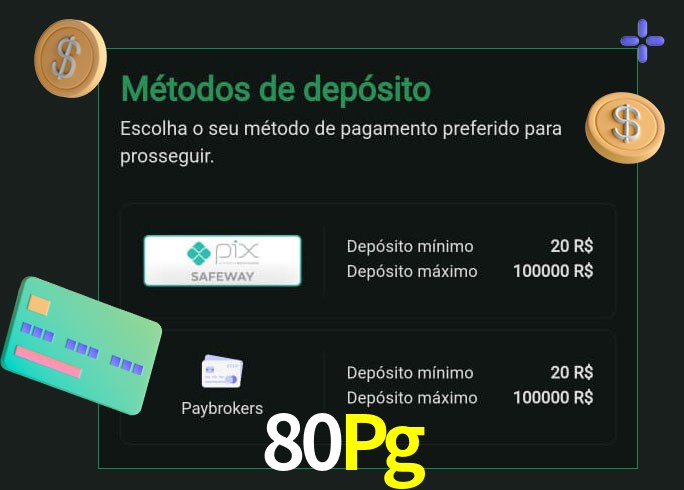O cassino 80Pg oferece uma grande variedade de métodos de pagamento